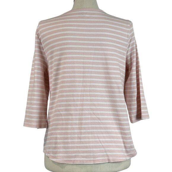 Studio Works Womens Top Pink White Striped 3/4 Sleeve Cotton Tee Size XL - Picture 2 of 14